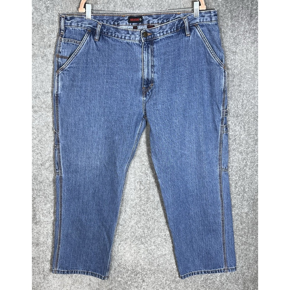 Wolverine Carpenter Jeans Mens Sz 42x30 Blue Cotton Denim Pockets Baggy Workwear